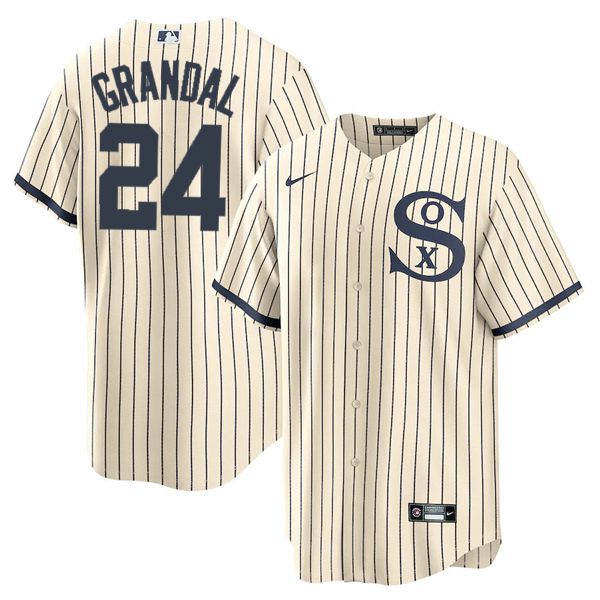 Men Chicago White Sox 24 Grandal Cream stripe Dream version Game Nike 2021 MLB Jerseys